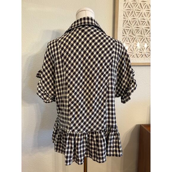 UMGEE Blouse | Black White Gingham Ruffle Sleeve Peasant Cottagecore | MEDIUM - Picture 4 of 6